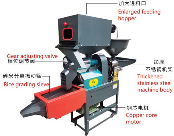 Combined rice destoning hulling milling and grading machine